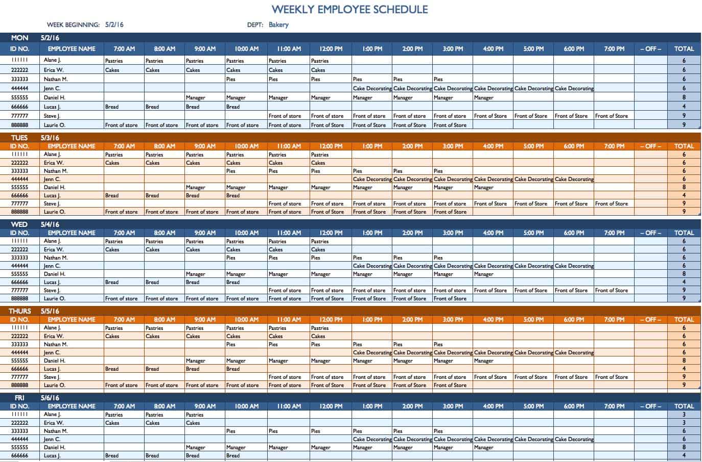 Employee Work Schedule Excel Template