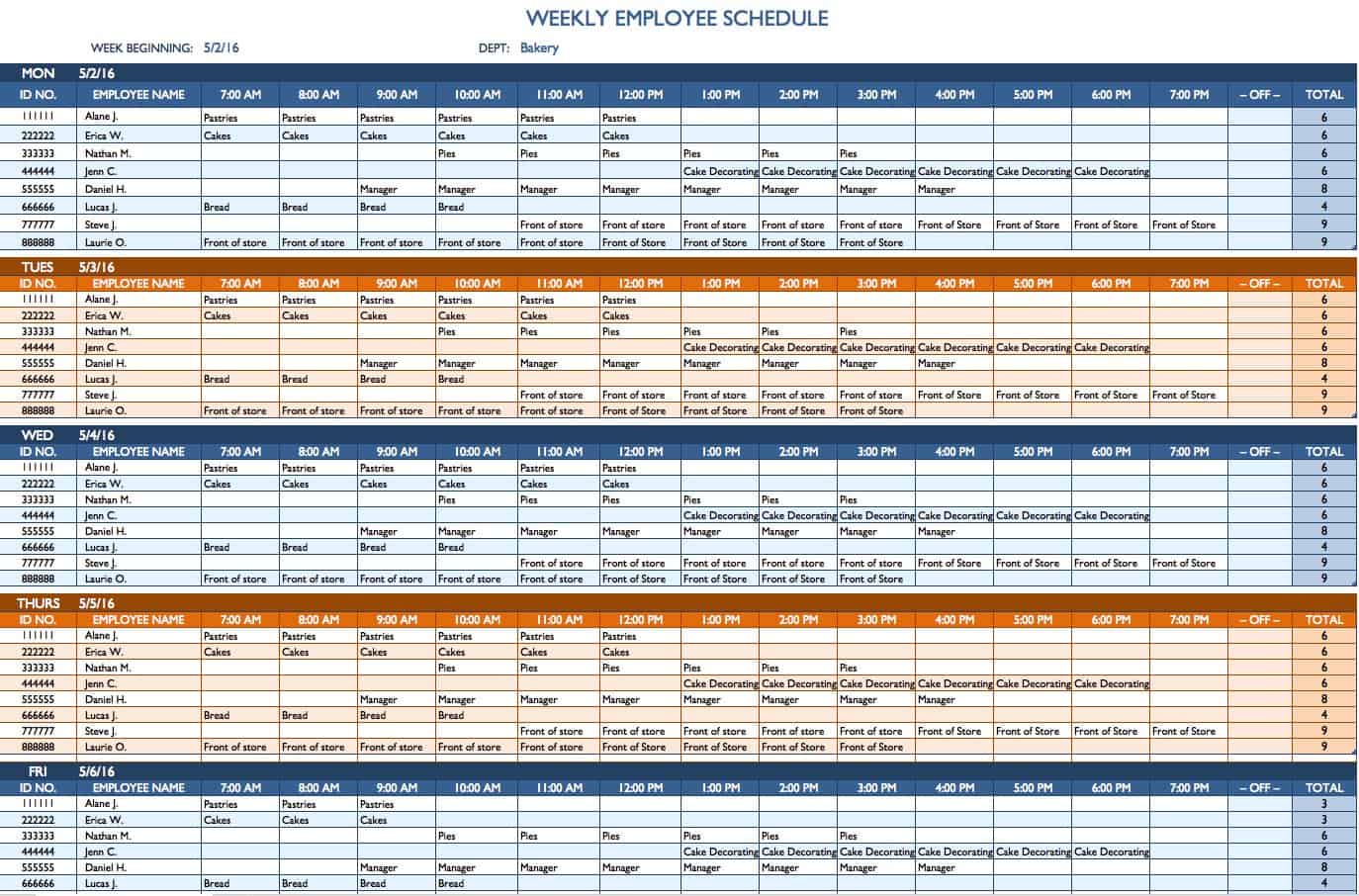 Free Weekly Employee Work Schedule Template Excel Retymister