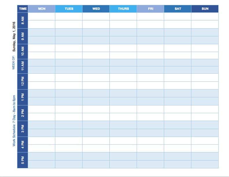 excel weekly schedule