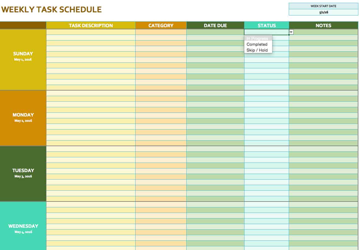 work daily weekly monthly duties schedule template