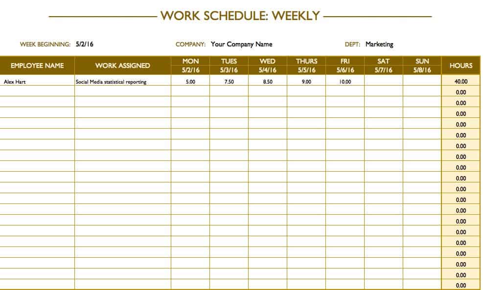 printable weekly work schedule template