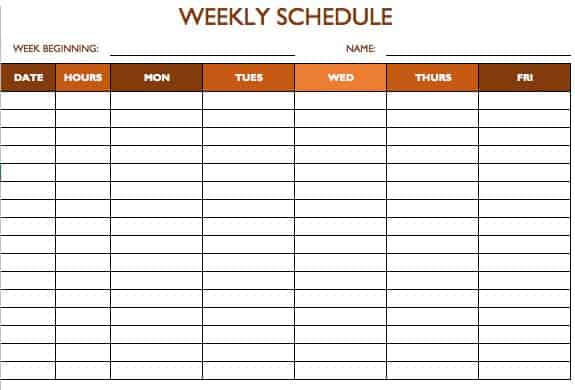 5 day work week schedule template