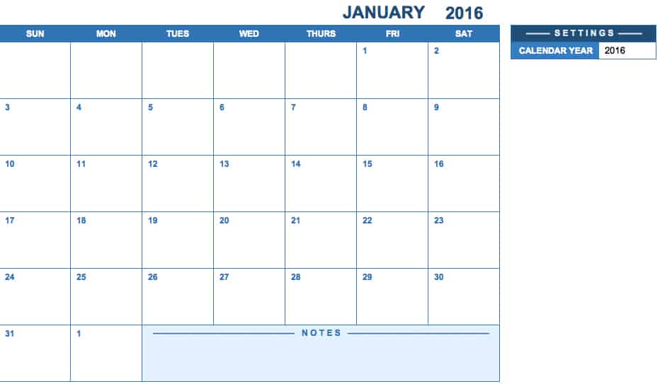 Free Excel Calendar Templates